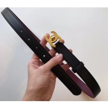 Chanel Width 2.5cm Leather Belt Black/Date Red with Golden CC Logo