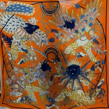 Hermes Crowned Cashmere & Silk Sqaure Scarf Orange 2022