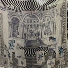 Hermes beast&birds Cashmere & Silk Sqaure Scarf gray 2022