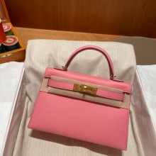 Hermes Mini Kelly II Handbag rose confetti original epsom leather