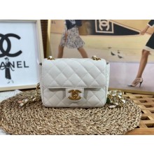 CHANEL Lambskin, Enamel & Gold-Tone Metal MINI FLAP BAG AS3738 white 2022