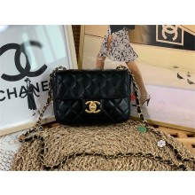 CHANEL Lambskin, Enamel & Gold-Tone Metal MINI FLAP BAG AS3738 black 2022