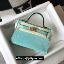 Hermes Mini Kelly II Bag in Alligator Embossed Leather Half Handmade turquoise