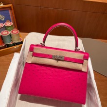 Hermes kelly 25 bag in ostrich leather rose tyrien handmade