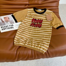 miu miu yellow striped T-shirt 2023