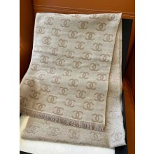 CHANEL CC LOGO PRINTED CASHMERE SCARF BEIGE 2024B