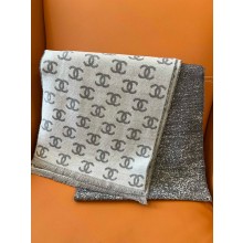 CHANEL CC LOGO PRINTED CASHMERE SCARF GRAY 2024B