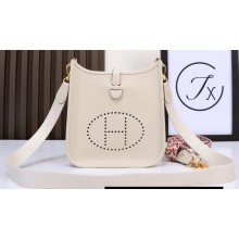 Hermes Mini Evelyne Bag In Original Togo Leather White with Gold Hardware (Machine Made)