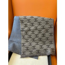 CHANEL CC LOGO PRINTED CASHMERE SCARF BLUE 2024B