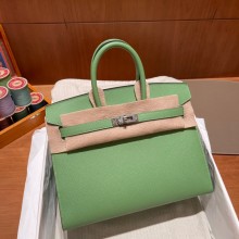 Hermes Birkin 25cm Bag in Original epsom Leather vert criquet with SILVER hardware handmade
