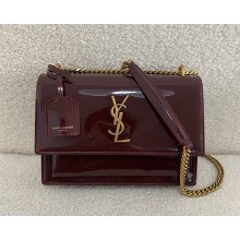 saint laurent SUNSET small in patent leather DARK RED WINE 2024 (original quality)