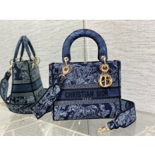 dior Medium Lady D-Lite Bag in Denim Blue Toile de Jouy Embroidery 2023