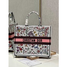 Dior Large Book Tote Bag in White Multicolor Florilegio Embroidery 2023