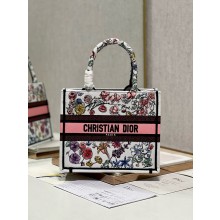 Dior small Book Tote Bag in White Multicolor Florilegio Embroidery 2023
