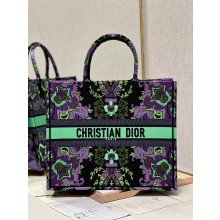 Dior Large Book Tote Bag in Multicolor Dior Indian Purple Embroidery 2023