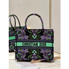 Dior medium Book Tote Bag in Multicolor Dior Indian Purple Embroidery 2023