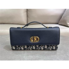 dior Miss Caro Top Handle Pouch in Blue Dior Oblique Jacquard and Smooth Calfskin 2024