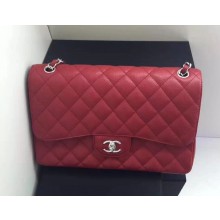 Chanel original quality Caviar Classic jumbo Flap Bag 1113 burgundy with silver Hardware