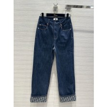 DIOR Blue Cotton Denim with Dior Oblique Interior Boyfriend Jeans 2024
