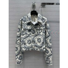 DIOR White and Navy Blue Toile de Jouy Soleil Cotton Denim JACKET 2024