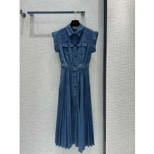DIOR BLUE COTTON DENIM Embroidered Shirt Dress 2024