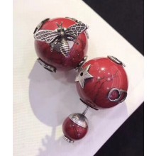 "Dior Tribales" Earrings In Aged Palladium Finish Metal Bee Red 2018
