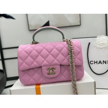 Chanel Mini Flap Bag with Top Handle in Lambskin AS2431 pink 2023