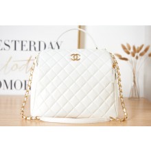 CHANEL Aged Calfskin & Gold-Tone Metal LARGE Bowling Bag AS3741 white 2023