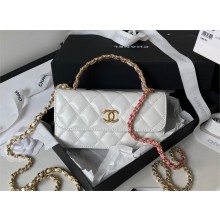 chanel Shiny Calfskin & Gold-Tone Metal Phone Holder with Chain AP3242 white 2023