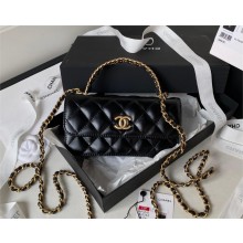 chanel Shiny Calfskin & Gold-Tone Metal Phone Holder with Chain AP3242 black 2023