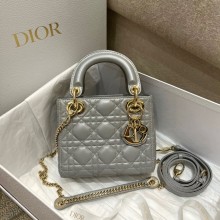 DIOR Mini Lady Dior Bag in gray Cannage Lambskin 2022