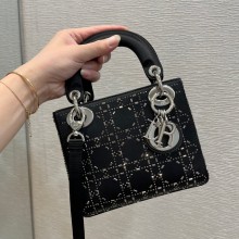 DIOR Mini Lady Dior Bag in Black Strass Cannage Satin 2022