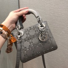 DIOR Mini Lady Dior Bag in gray Strass Cannage Satin 2022