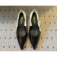 Prada pointed leather pumps with bow white/black 2025ss