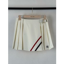 MIU MIU WHITE PLEATED FABRIC MINI-SKIRT 2025