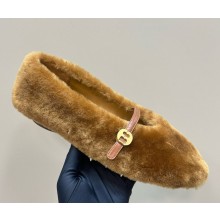 FERRAGAMO Noella Shearling Ballet Flats in brown 2024
