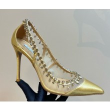 Aquazzura Crystal Crush 105 silk /Mesh pumps gold  2024