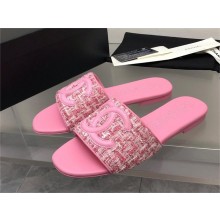 Chanel CC LOGO TWEED MULES pink 2023