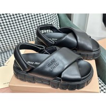 MIU MIU Open Toe Casual leather sandals black 2023
