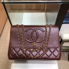 chanel burgundy calfskin vintage maxi flap Bag A92233