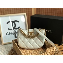 chanel white Lambskin & Gold-Tone Small Hobo Bag AS3475 2022