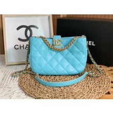 chanel Lambskin & Gold-Tone Metal TURQUOISE Hobo Handbag AS3476 2022