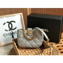 chanel light gray Lambskin & Gold-Tone Small Hobo Bag AS3475 2022