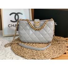 chanel Lambskin & Gold-Tone Metal Light Gray Hobo Handbag AS3476 2022