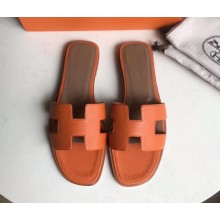 Hermes Oran Flat slippers in epsom leather orange/brown