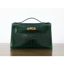Hermès mini Kelly Pochette in Alligator leather vert fonce(full handmade)