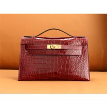 Hermès mini Kelly Pochette in Alligator leather bourgogne (full handmade)
