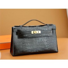 Hermès mini Kelly Pochette in Alligator leather noir (full handmade)