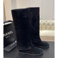 Chanel suede thigh boots black 1213-2024