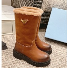 Prada leather and sheepskin boots 1U635N brown 2024